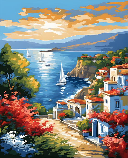 Seaside Landscape, Greece - Van-Go Paint-By-Number Kit