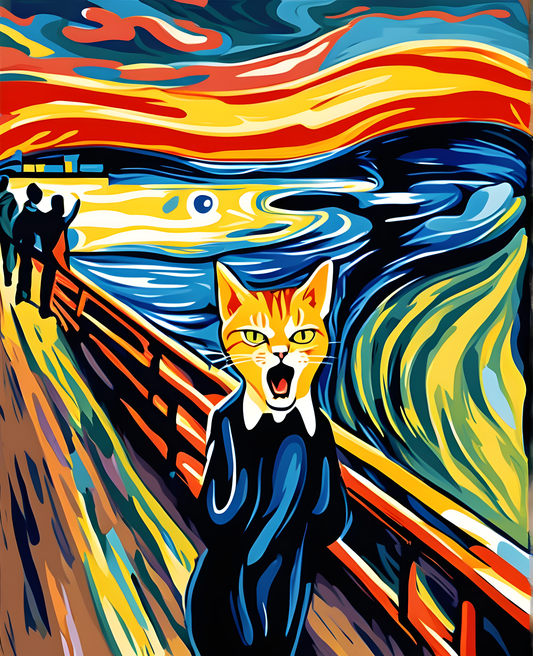The Cat Scream, Mashup of Edvard Munch (2) - Van-Go Paint-By-Number Kit