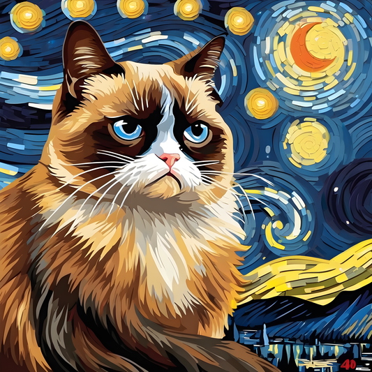 Grumpy Cat Starry Night PD (7) - Van-Go Paint-By-Number Kit