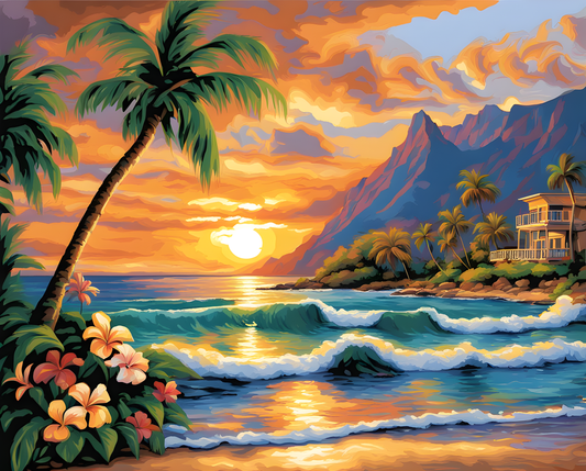 Hawaiian Paradise at Sunset (PD) - Van-Go Paint-By-Number Kit
