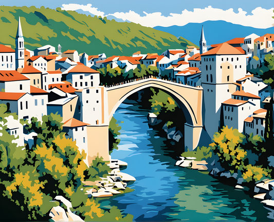 Amazing Places OD (186) - Painting of Mostar-City, Bosnia and Herzegovina - Van-Go Paint-By-Number Kit