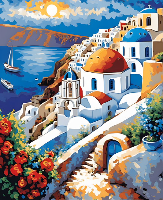 Santorini, Greece (3) - Van-Go Paint-By-Number Kit