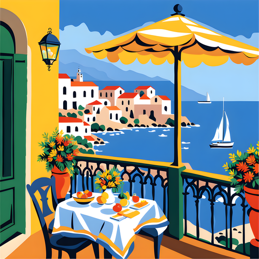 Seaside Balcony Restaurant, Greece (4) - Van-Go Paint-By-Number Kit