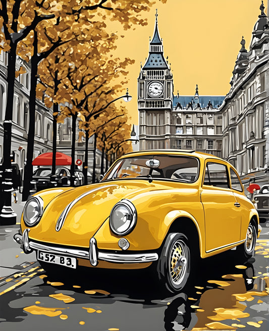 Vintage Yellow Car, London - Van-Go Paint-By-Number Kit