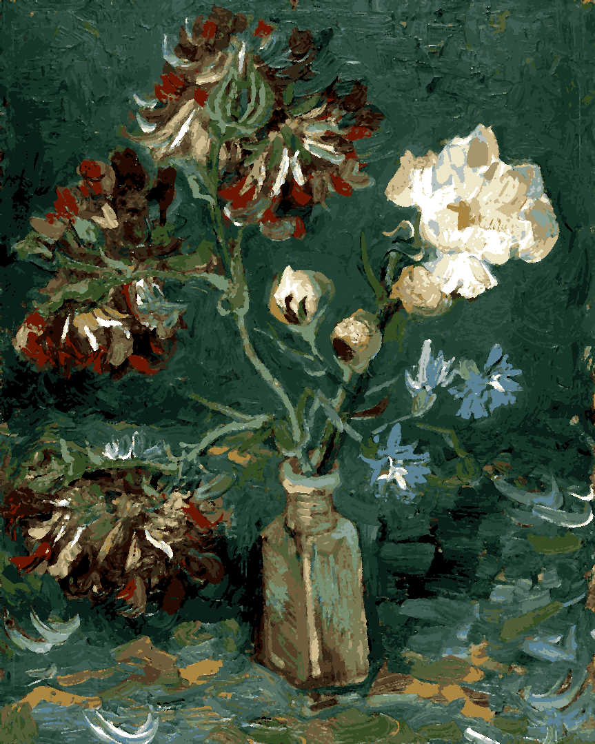 Van-Gogh PD - (120) - Small Bottle with Peonies and Blue Delphiniums - Van-Go Paint-By-Number Kit