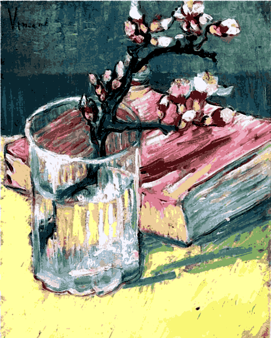 Van-Gogh Painting PD - (19) - Blossoming Almond Branch in a Glass with a Book - Van-Go Paint-By-Number Kit