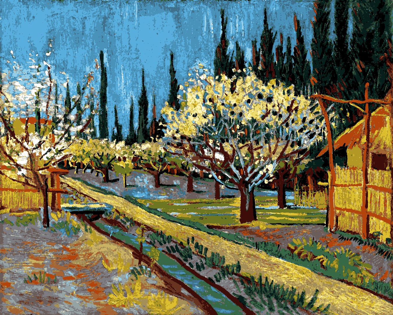 Van-Gogh Painting PD - (43) - Flowering orchard, surrounded by cypress - Van-Go Paint-By-Number Kit