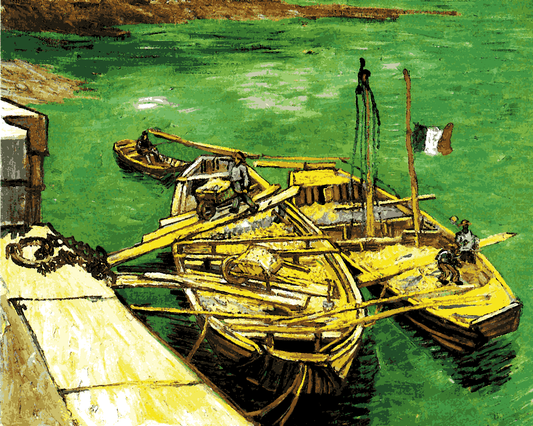 Van-Gogh Painting PD (97) - Quay with men unloading sand barges - Van-Go Paint-By-Number Kit
