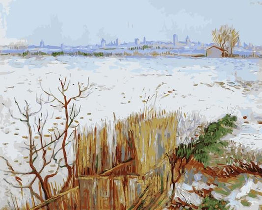 Snowy Landscape with Arles in the Background by Vincent Van Gogh - Van-Go Paint-By-Number Kit