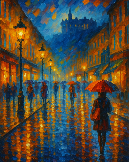 Amazing Places OD (391C) - Edinburgh, Rain on Princes Street, Scotland - Van-Go Paint-By-Number Kit