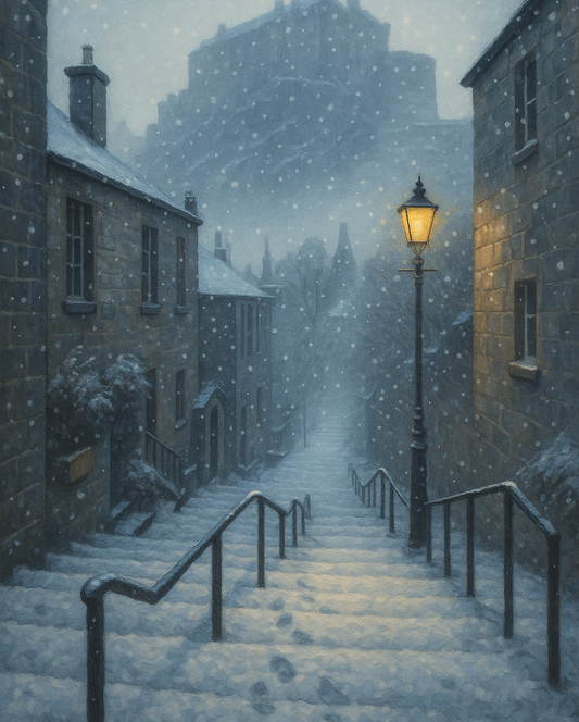 Amazing Places OD (391G) - Edinburgh, Snowfall over the Vennel Steps, Scotland - Van-Go Paint-By-Number Kit