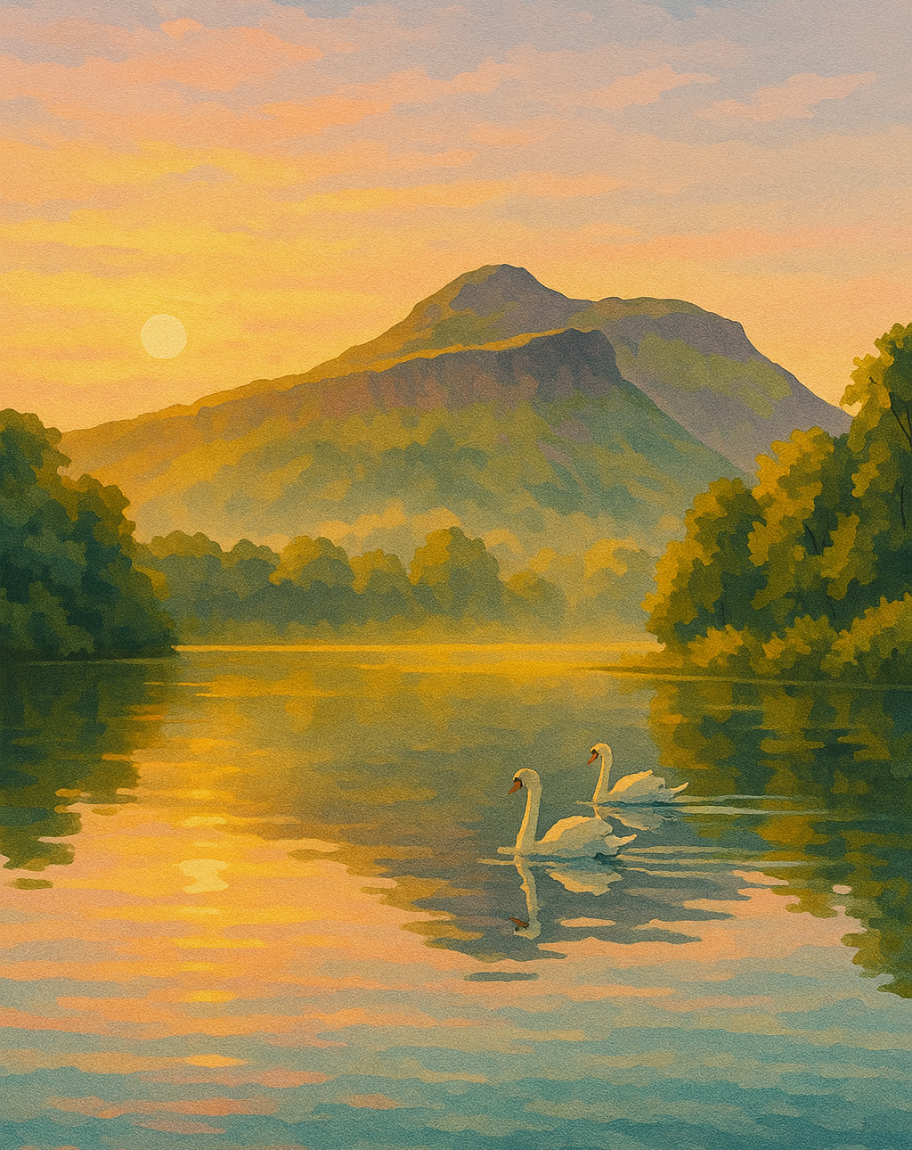 Amazing Places OD (391T) - Edinburgh, Sunrise over Arthur’s Seat from Duddingston Loch, Scotland - Van-Go Paint-By-Number Kit