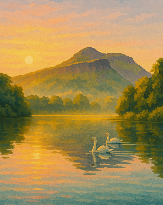 Amazing Places OD (391T) - Edinburgh, Sunrise over Arthur’s Seat from Duddingston Loch, Scotland - Van-Go Paint-By-Number Kit