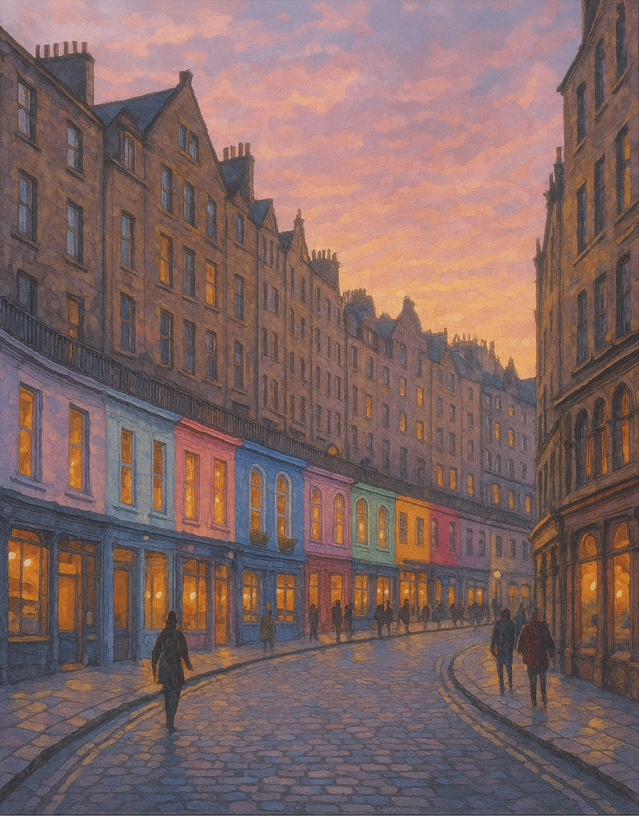 Amazing Places OD (391V) - Edinburgh, Sunset Shadows on Victoria Street, Scotland - Van-Go Paint-By-Number Kit