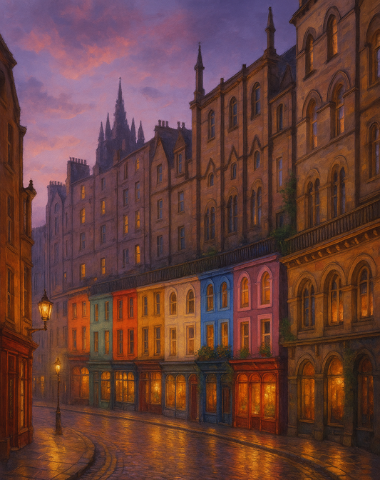 Amazing Places OD (391B) - Edinburgh, Twilight on Victoria Street, Scotland - Van-Go Paint-By-Number Kit