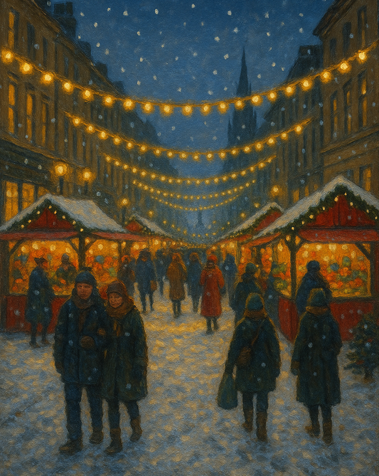 Amazing Places OD (391K) - Edinburgh, Winter Market in George Street, Scotland - Van-Go Paint-By-Number Kit