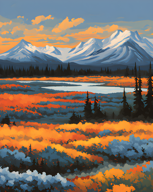 USA Great Places (215) - Alaskan Tundra in the Midnight Sun - Van-Go Paint-By-Number Kit