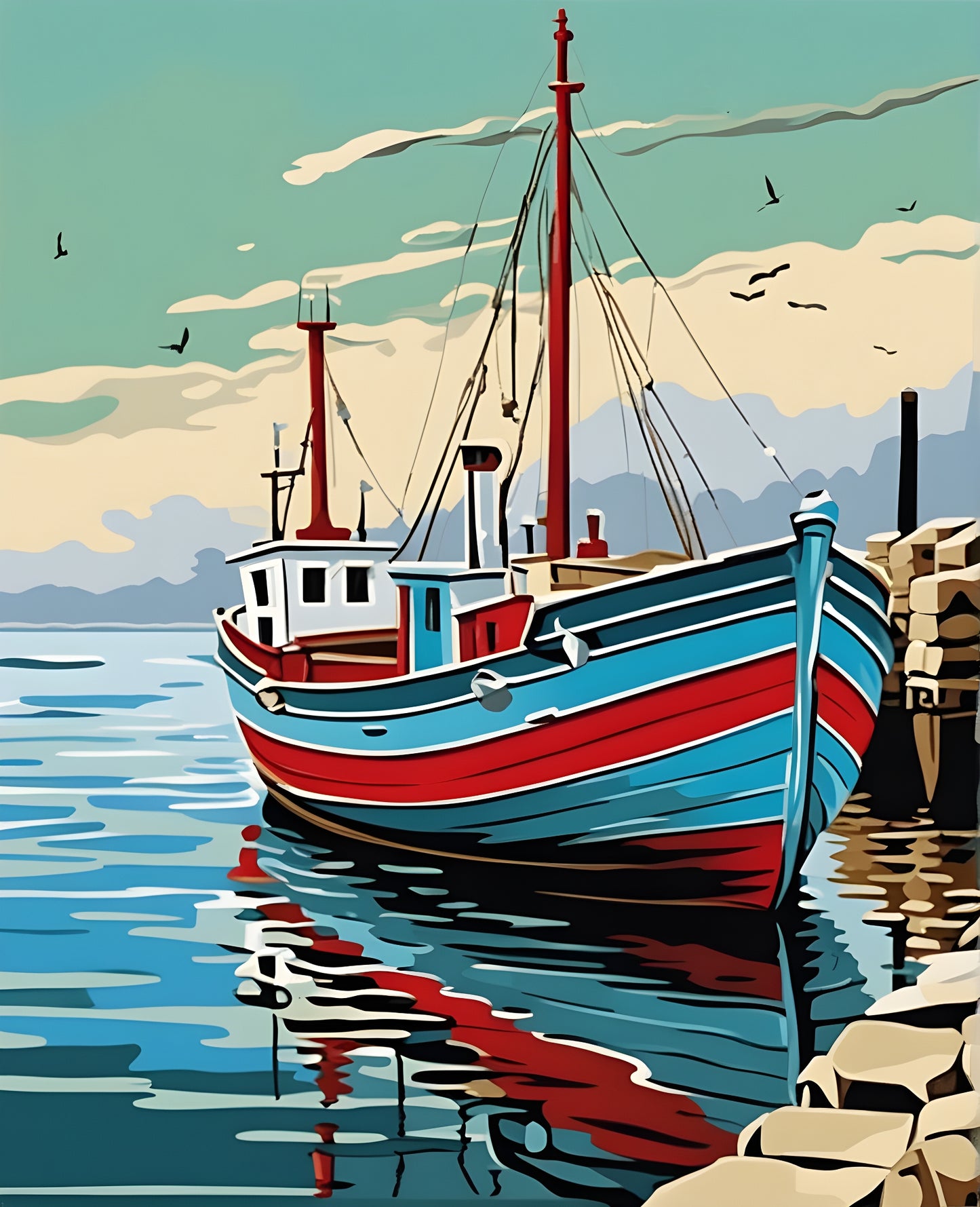 Seaside Fishing boats - Van-Go Paint-By-Number Kit