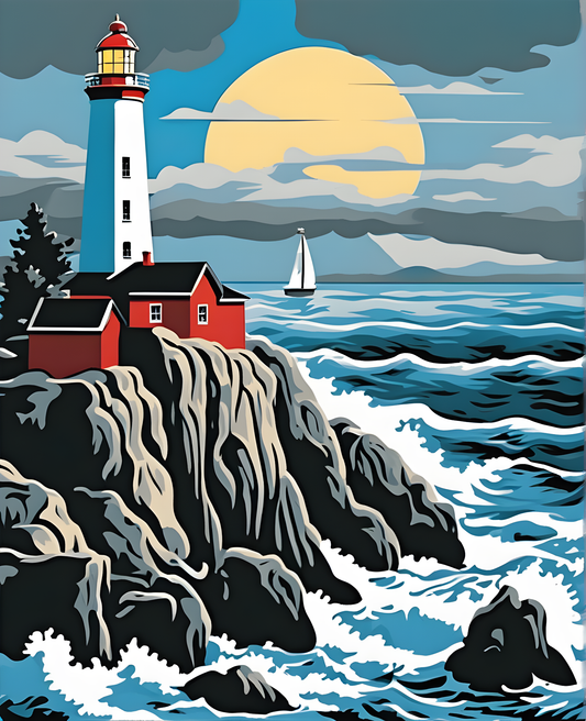 Seaside Snowy Lighthouse - Van-Go Paint-By-Number Kit