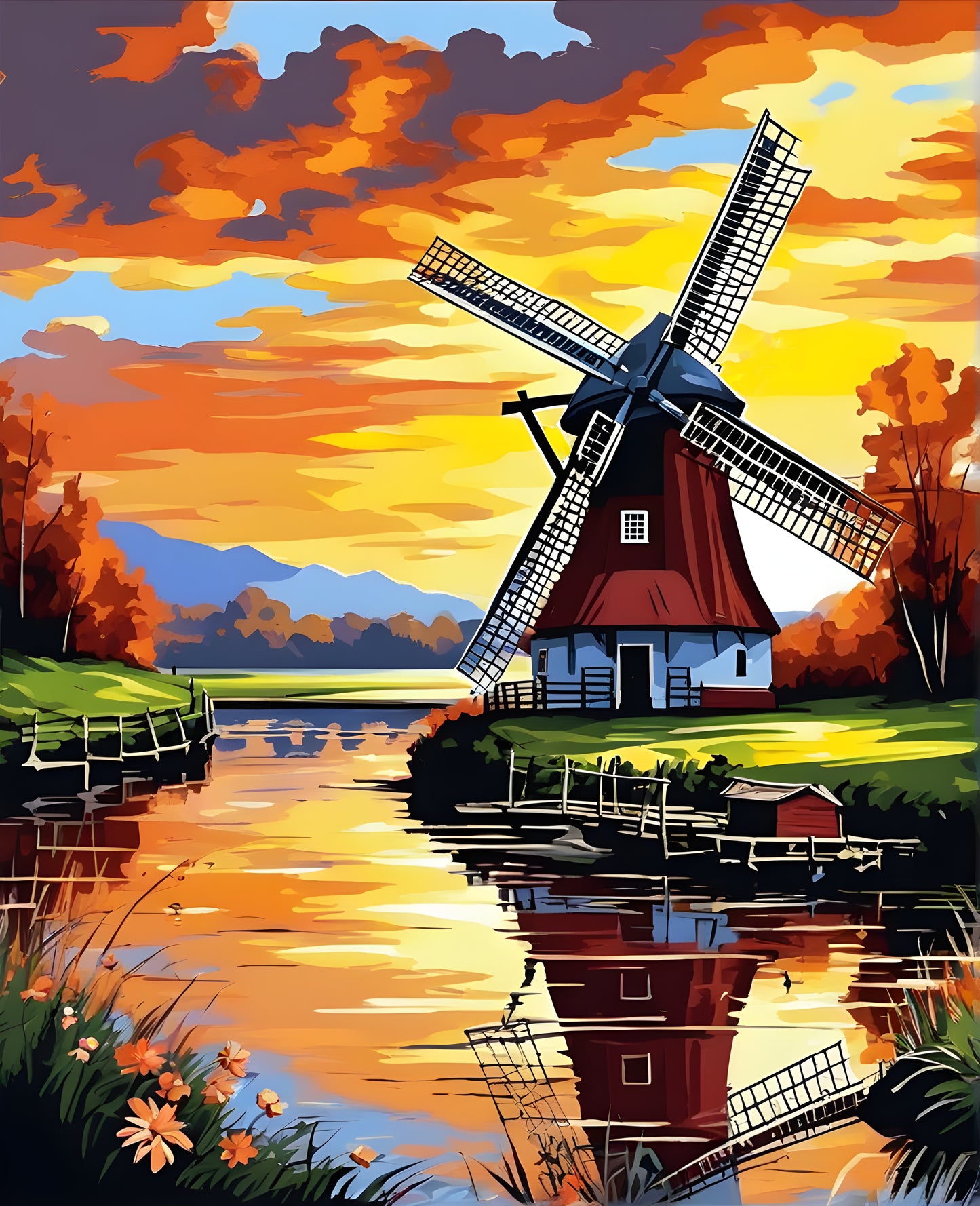 Riverside Windmill Landscape - Van-Go Paint-By-Number Kit