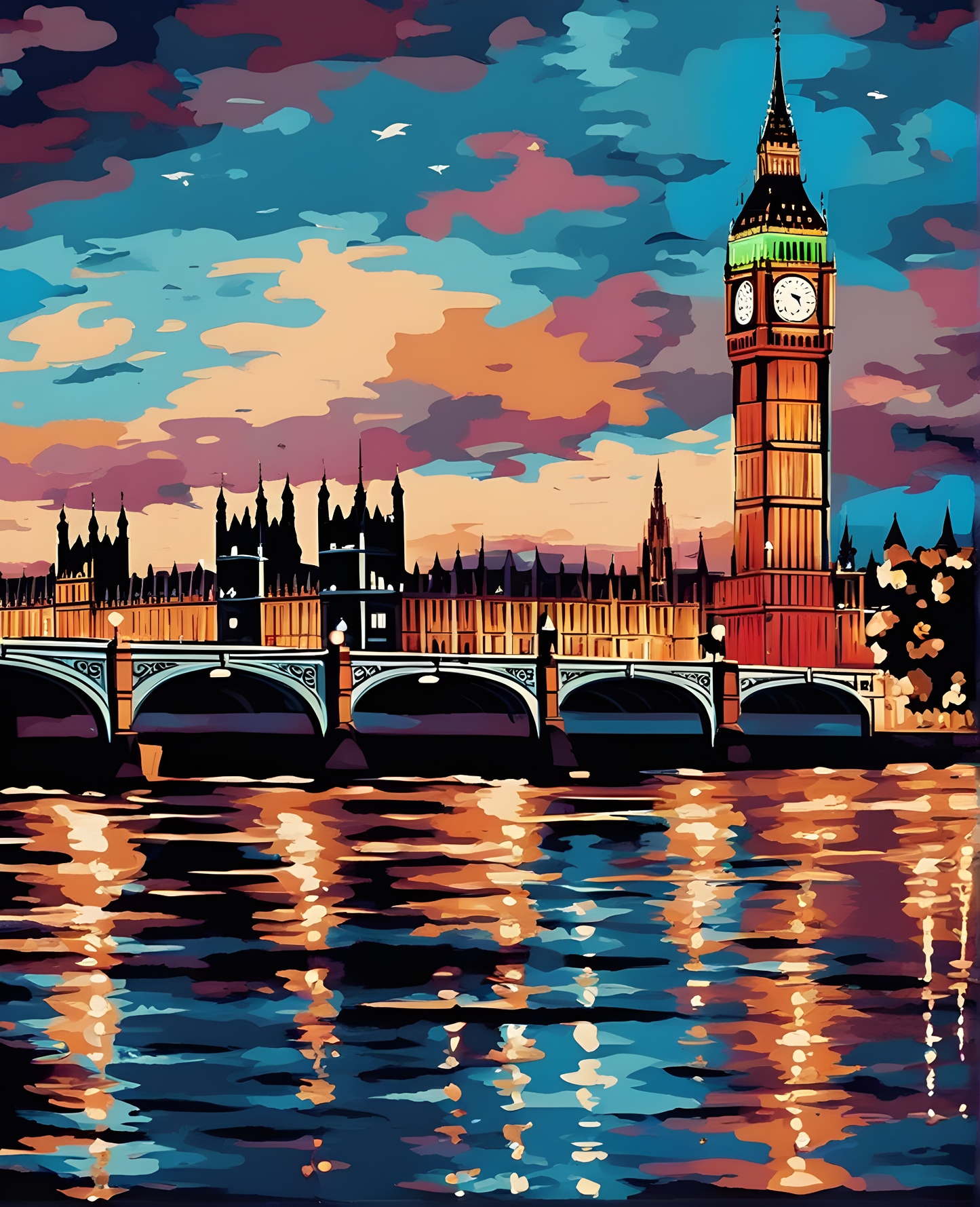 Romantic Big Ben, London (2) - Van-Go Paint-By-Number Kit