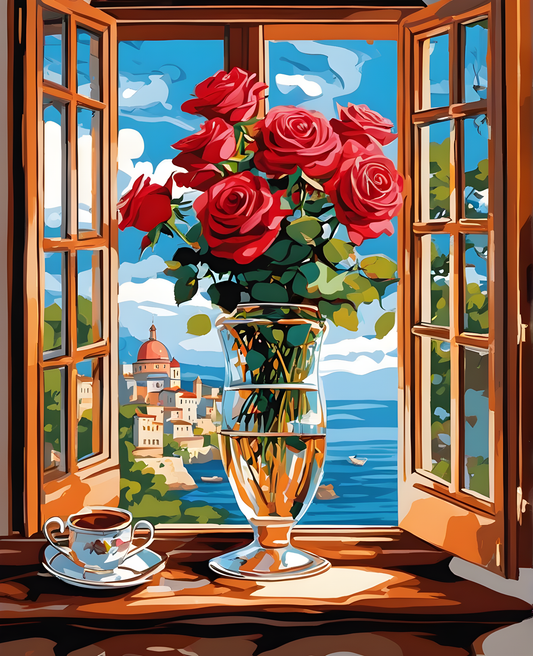 Safrano Roses at the Window (2) - Van-Go Paint-By-Number Kit