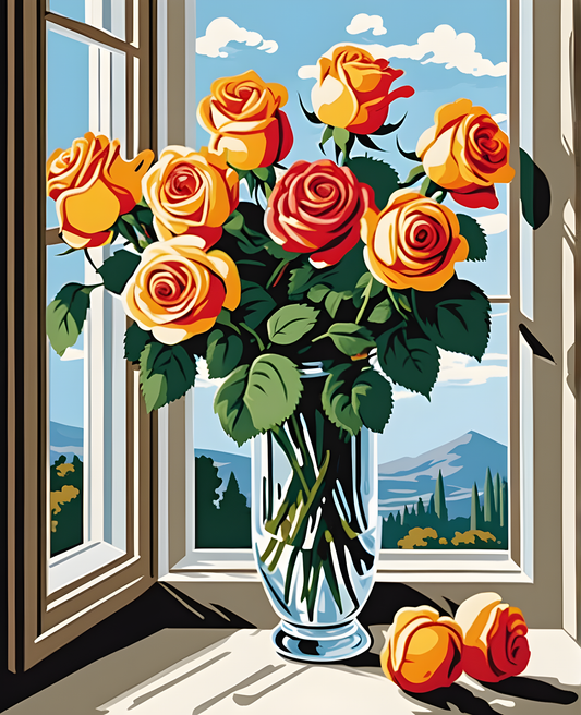 Safrano Roses at the Window (3) - Van-Go Paint-By-Number Kit