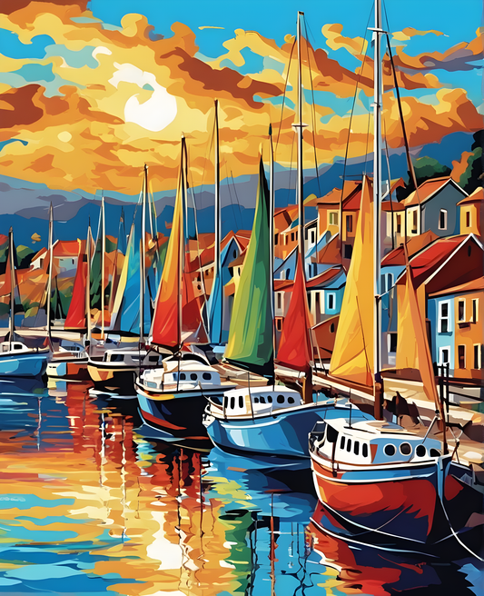 Sailing boats at the Marina - Van-Go Paint-By-Number Kit
