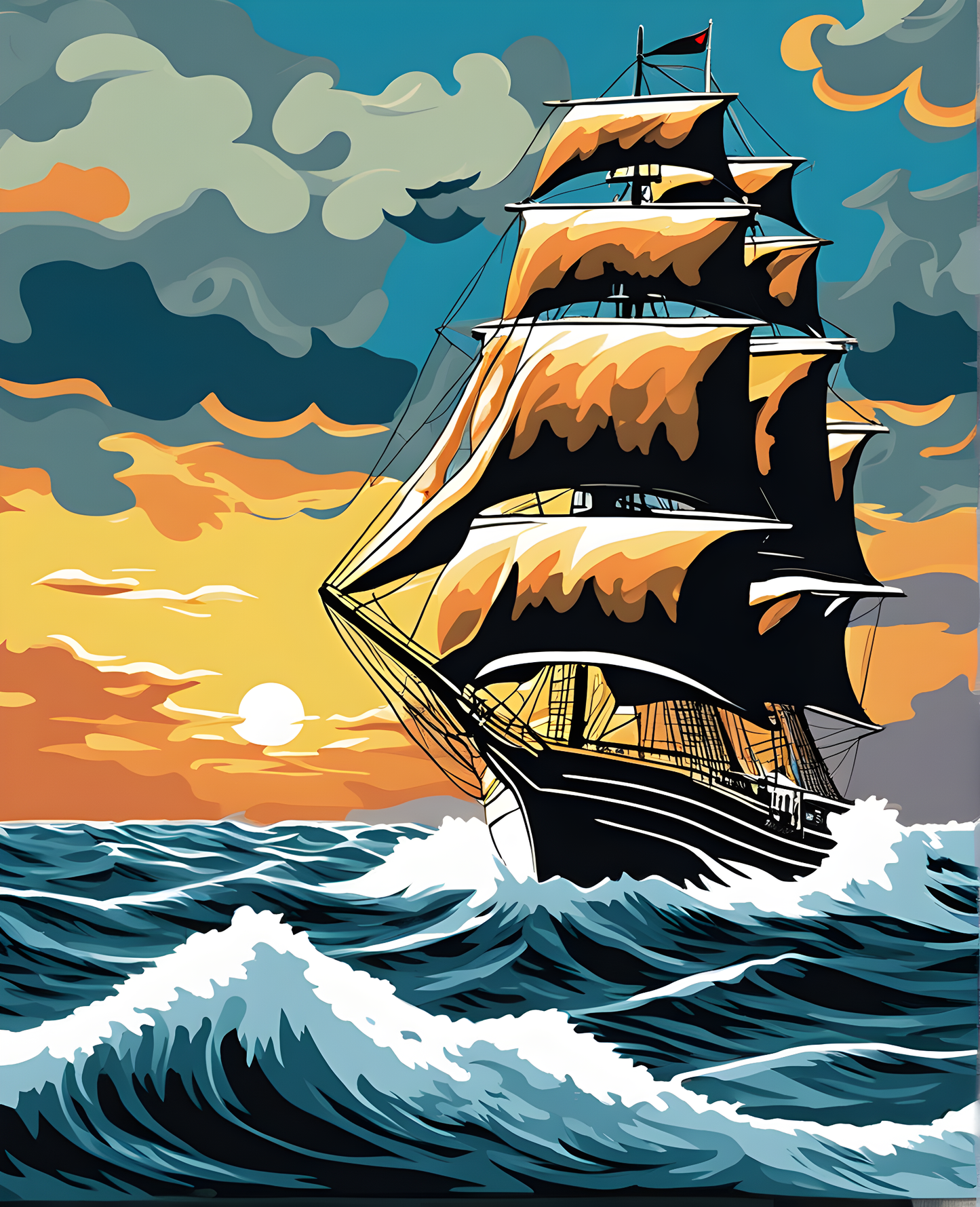 Sailing ship on Stormy Sea - Van-Go Paint-By-Number Kit