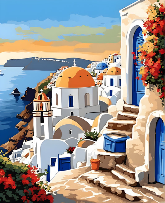 Santorini Walk - (PD) (4) - Van-Go Paint-By-Number Kit
