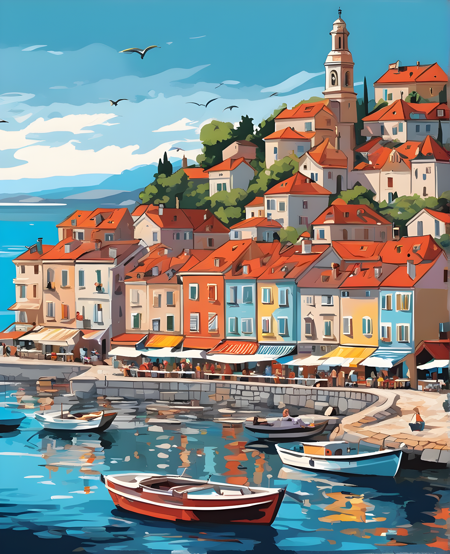 Seaside Town, Croatia - Van-Go Paint-By-Number Kit