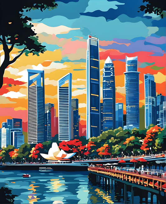 Singapore Collection OD (9) - Singapore Skyline - Van-Go Paint-By-Number Kit
