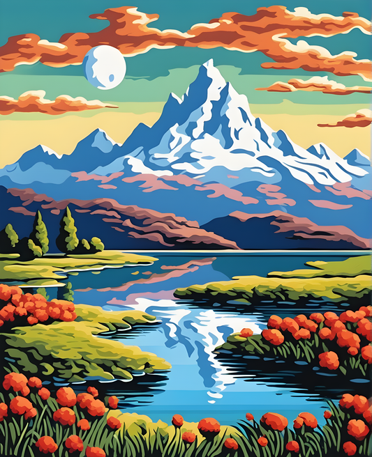 Small Pond at the foot of Snowy Mountains (1) - Van-Go Paint-By-Number Kit