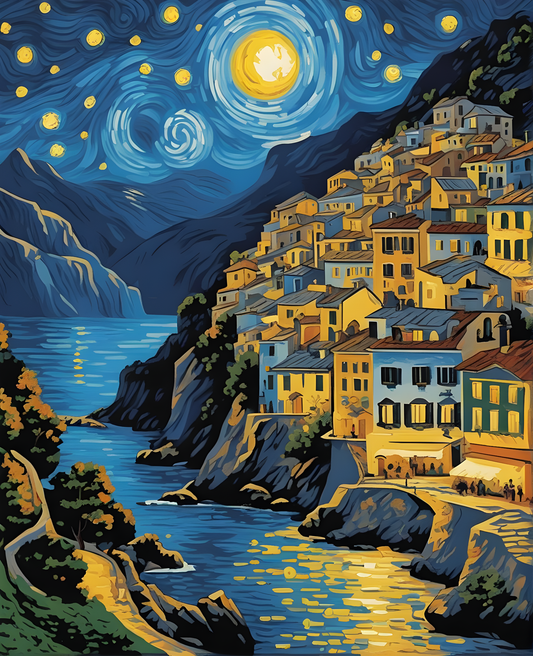 Starry Night Collection OD (11) - Picturesque village of Amalfi - Van-Go Paint-By-Number Kit