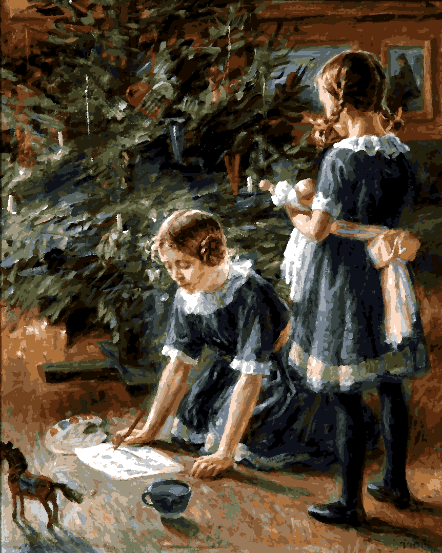 Interior with Two Little Girls, Christmas Eve by Johannes Wilhjelm - Van-Go Paint-By-Number Kit