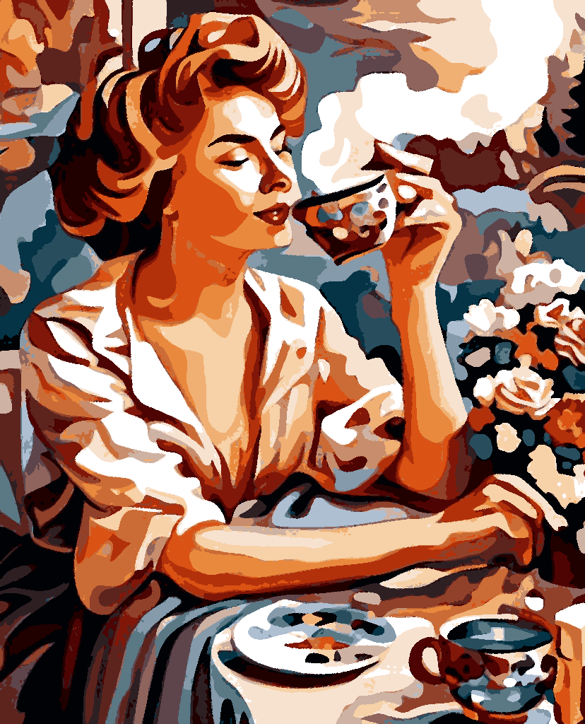 Lady Drinking a Cap of Tea (PD) - Van-Go Paint-By-Number Kit
