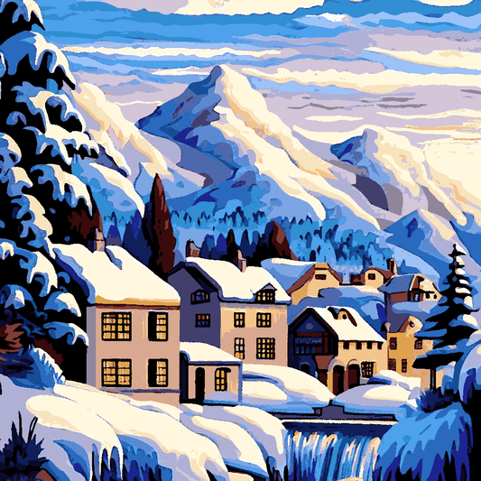 Little Town at the Foot of Snowy Mountains (5) - Van-Go Paint-By-Number Kit