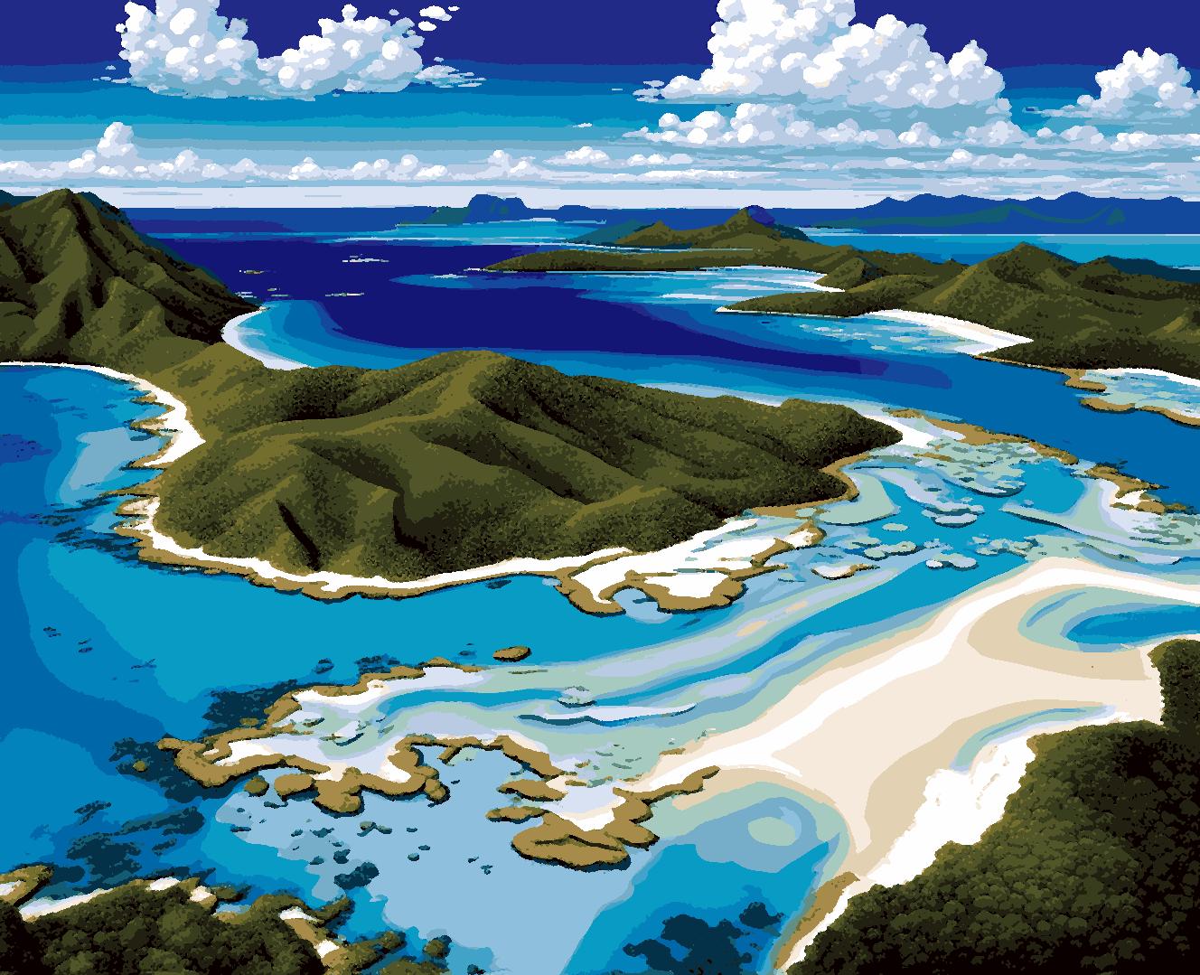 Amazing Places OD (448) - The Great Barrier Reef and Whitehaven Beach, Australia - Van-Go Paint-By-Number Kit