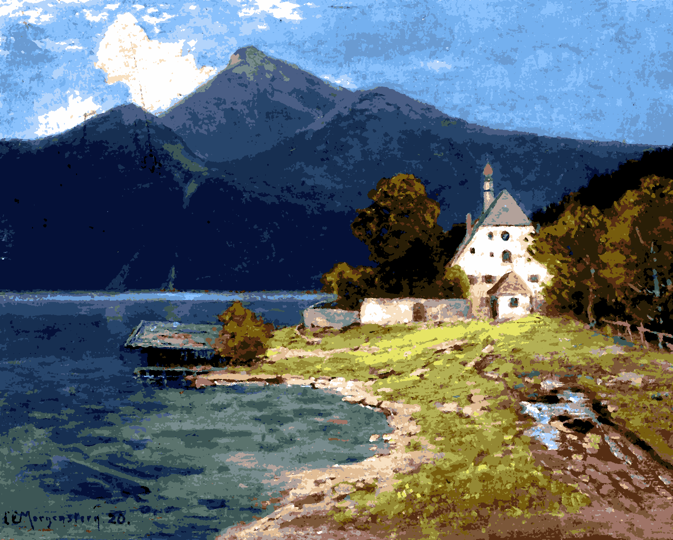 Landscape with a lake in the mountains by Carl Ernst Morgenstern - Van-Go Paint-By-Number Kit