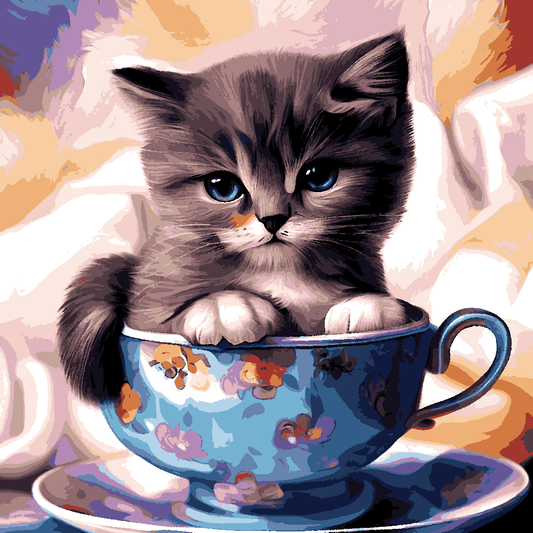 Kitten in teacup (2) - Van-Go Paint-By-Number Kit