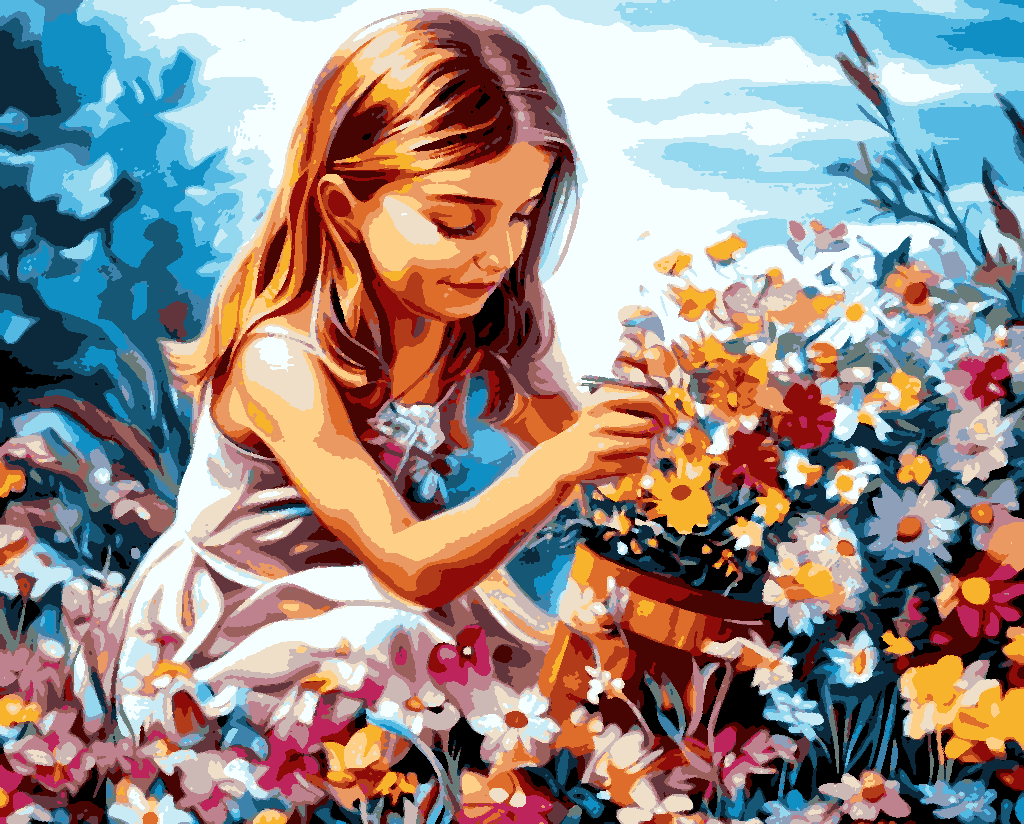 Little Girl Picking Flowers PD - Van-Go Paint-By-Number Kit