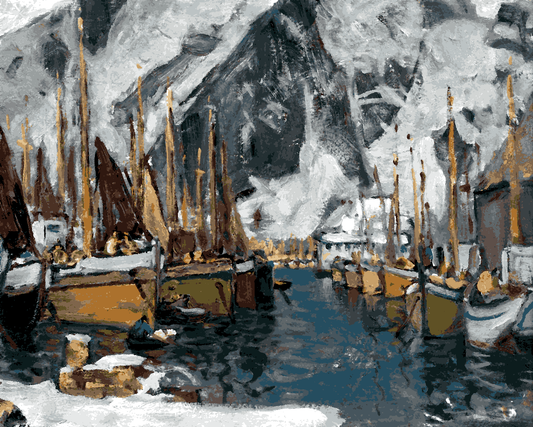 Among the Fishing Boats in Svolvaer by Anna Boberg - Van-Go Paint-By-Number Kit