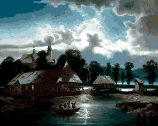 Countryside landscape at night by Feliks Brzozowski - Van-Go Paint-By-Number Kit