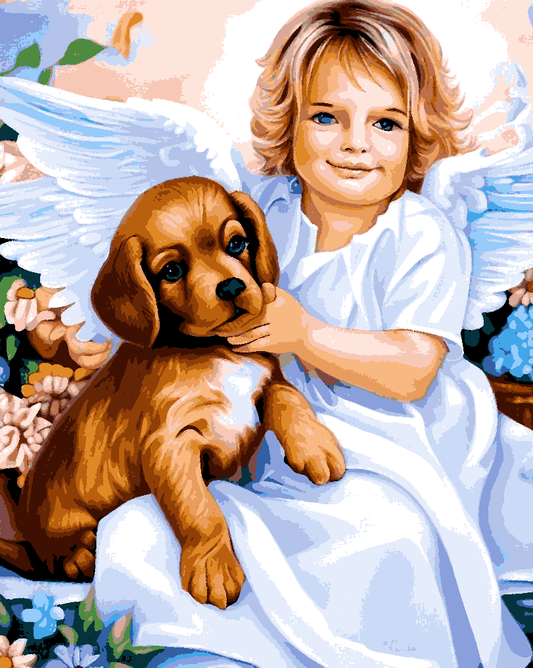 A little angel with Puppy - Van-Go Paint-By-Number Kit