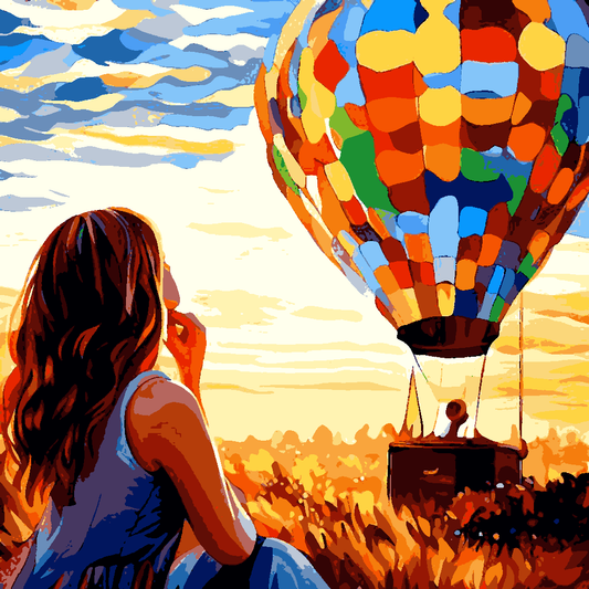 A girl looks at hot balloons (2) - Van-Go Paint-By-Number Kit