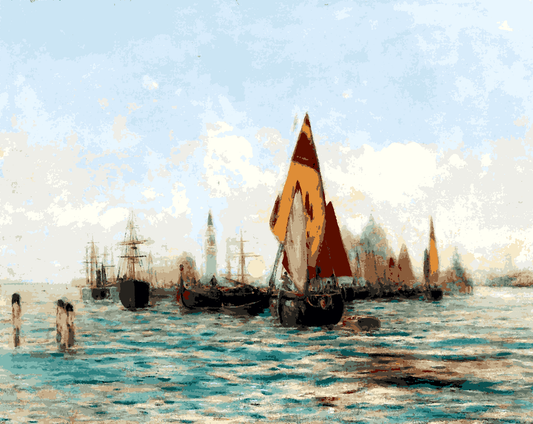 Fishing Boats near Venice by Theodor Freiherr von Ehrmanns - Van-Go Paint-By-Number Kit