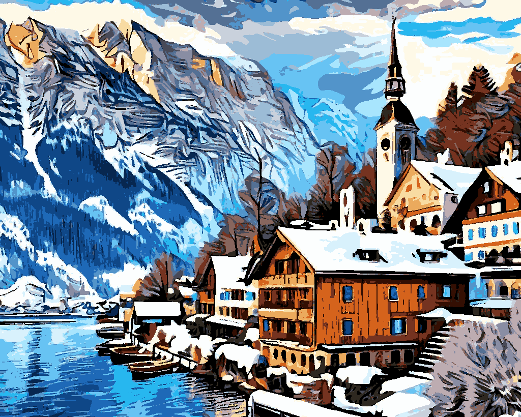 Hallstatt, Austria at Snow - Van-Go Paint-By-Number Kit
