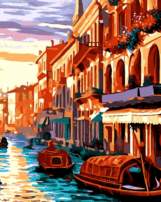 Canal Street with Gondolas, Venice (1) - Van-Go Paint-By-Number Kit