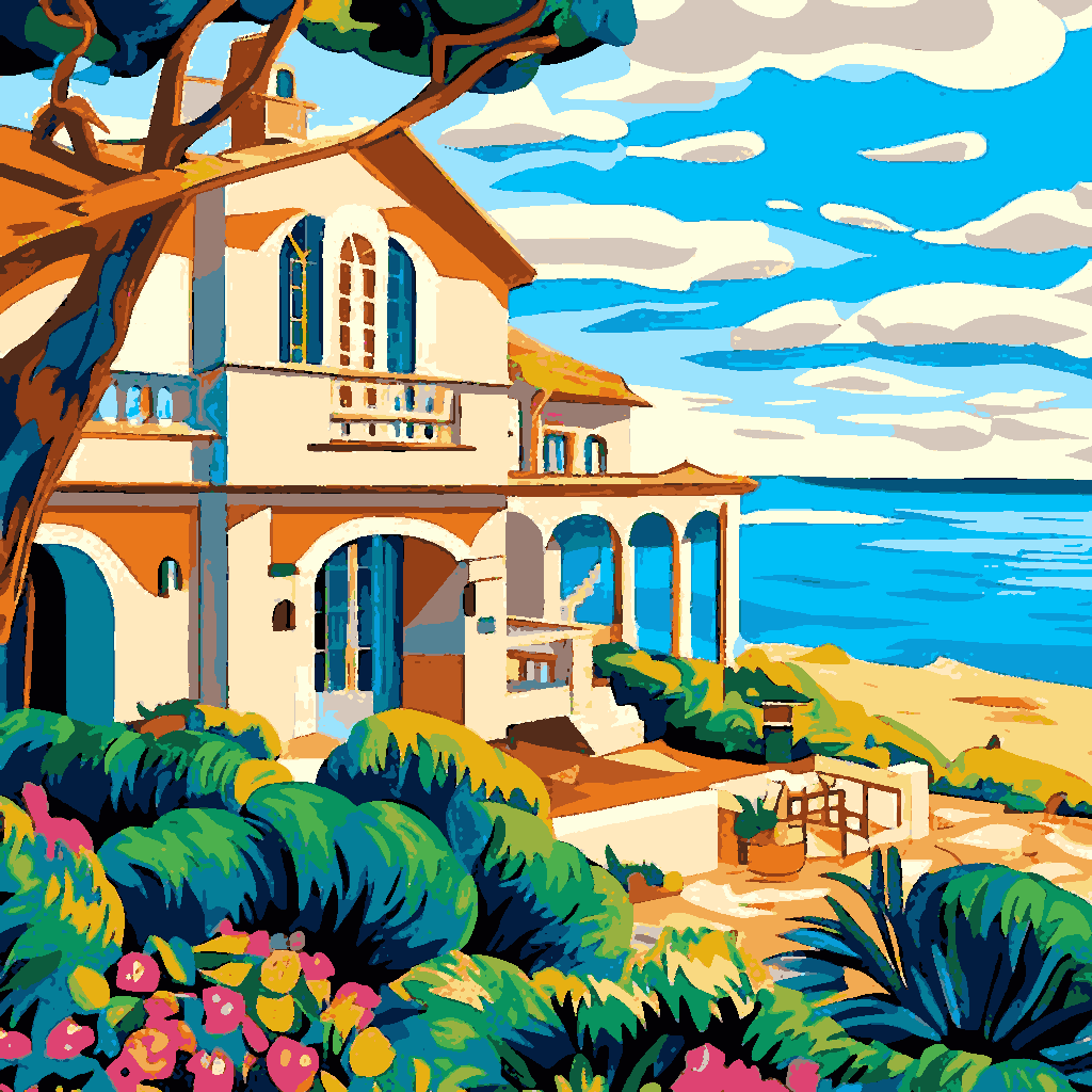 Mediterranean Seaside Villa (2) - Van-Go Paint-By-Number Kit