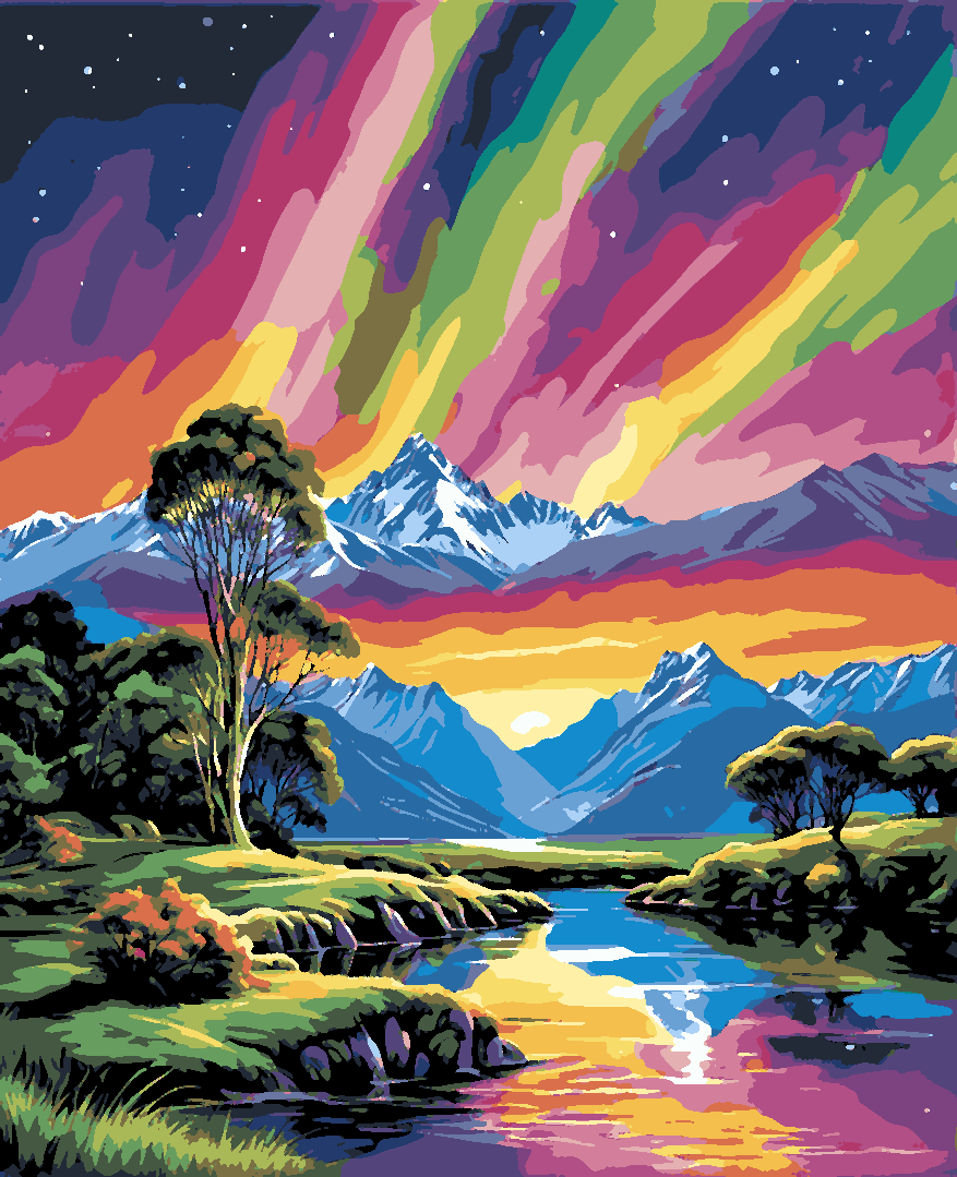 New Zealand Collection OD (6) - Aurora reflections - Van-Go Paint-By-Number Kit